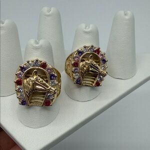 Gold Horse Head Ring with Multicolor Gemstones